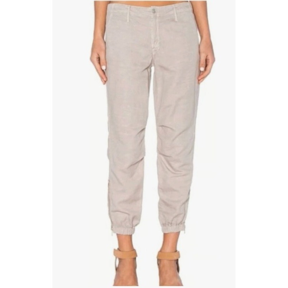 Mother Misfit Crop Pants Sz 24 Beige Utility Cargo Jogger Ankle Zip Streetwear